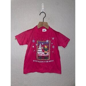 1990s Youth Jerzees Killington Vermont Pink Bear Graphic Shirt Children XS 2-4